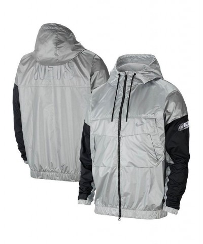 Men's Silver Brooklyn Nets Courtside Chrome Full-Zip Jacket $50.00 Jackets