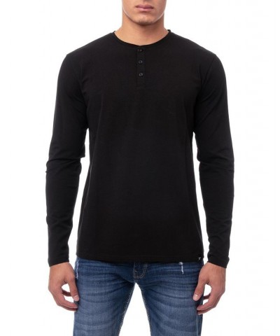 Men's Soft Stretch Henley Neck Long Sleeve T-shirt PD01 $22.05 T-Shirts