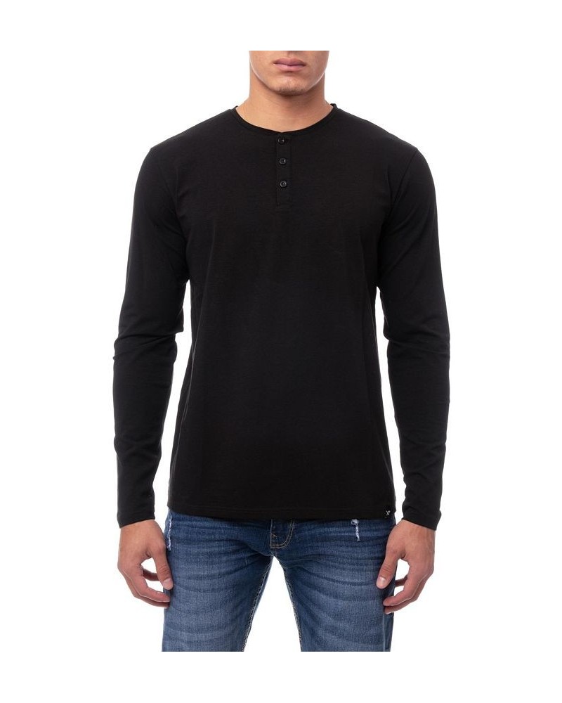 Men's Soft Stretch Henley Neck Long Sleeve T-shirt PD01 $22.05 T-Shirts