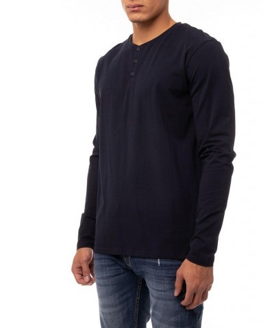 Men's Soft Stretch Henley Neck Long Sleeve T-shirt PD01 $22.05 T-Shirts