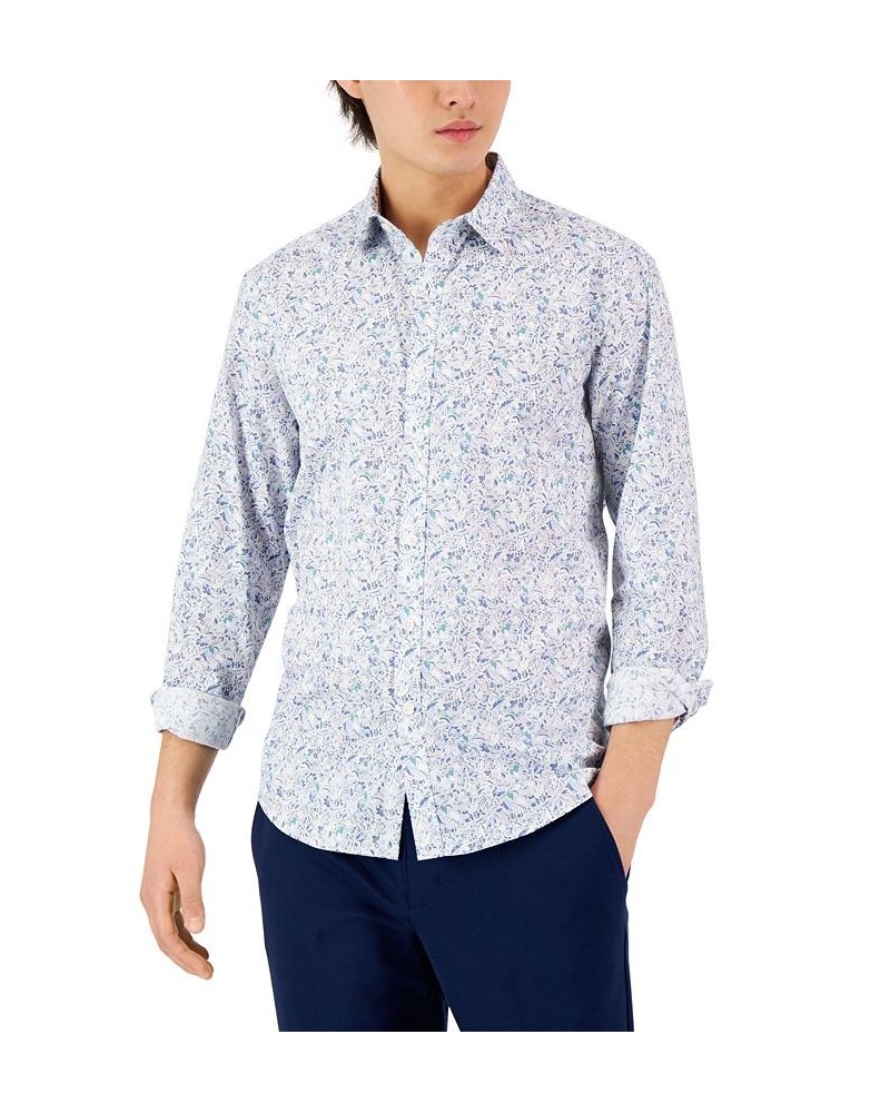 Men's Long-Sleeve Abstract Floral Print Shirt Blue $17.67 Shirts