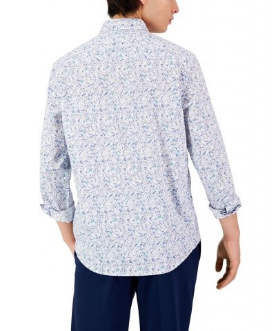 Men's Long-Sleeve Abstract Floral Print Shirt Blue $17.67 Shirts