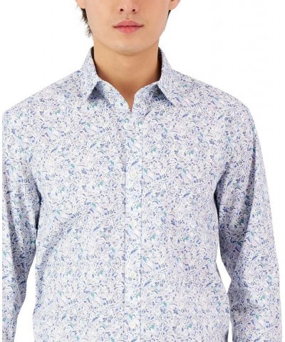 Men's Long-Sleeve Abstract Floral Print Shirt Blue $17.67 Shirts