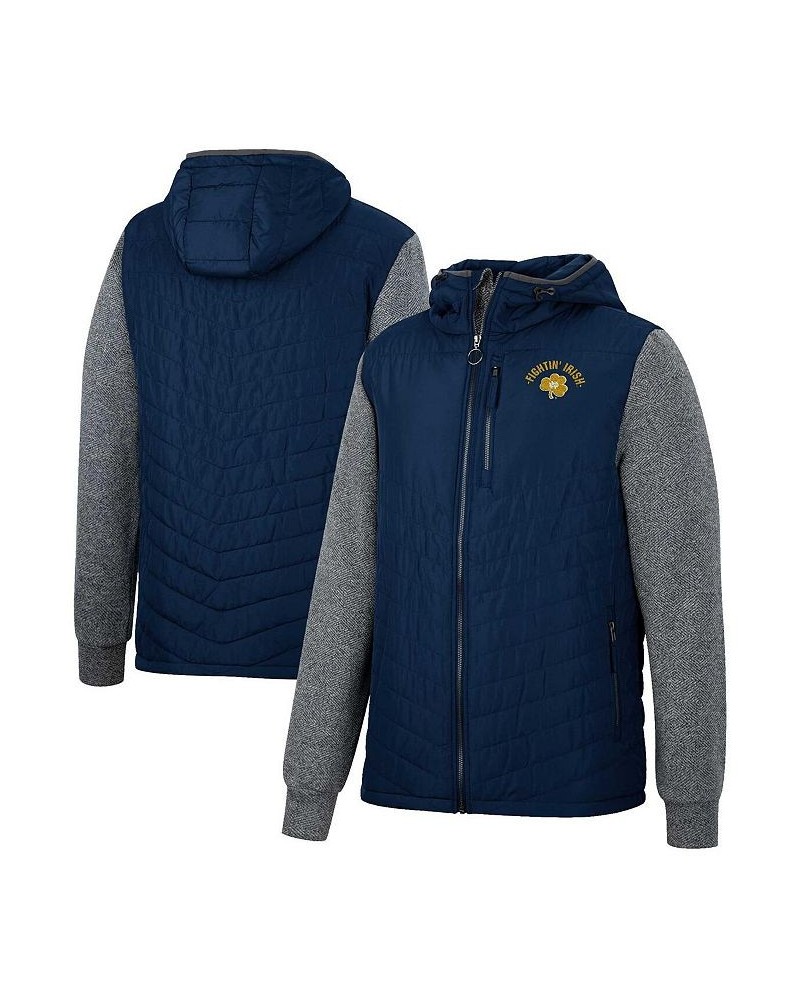 Men's Navy, Charcoal Notre Dame Fighting Irish Course Herringbone Full-Zip Hoodie $50.34 Jackets