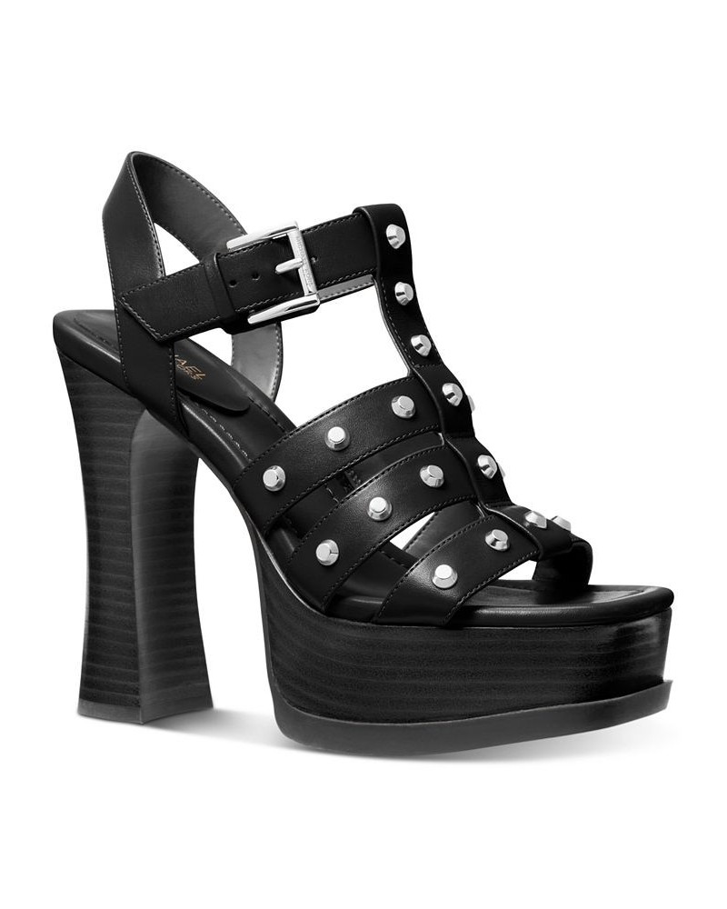 Women's Jagger Studded Strappy Platform Sandals Black $77.55 Shoes