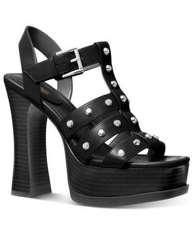 Women's Jagger Studded Strappy Platform Sandals Black $77.55 Shoes