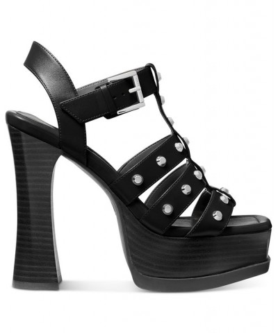 Women's Jagger Studded Strappy Platform Sandals Black $77.55 Shoes