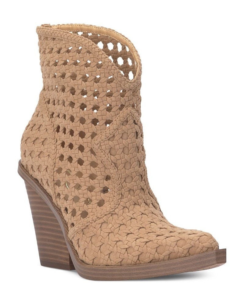 Women's Lukkah Caged Wedge Booties Tan/Beige $69.29 Shoes