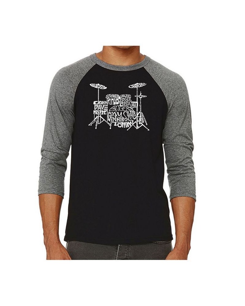 Drums Men's Raglan Word Art T-shirt Gray $22.50 T-Shirts