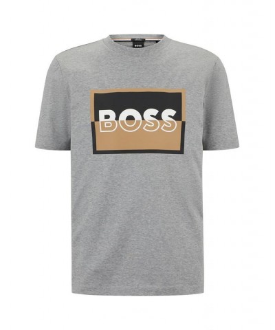 BOSS Men's Mercerized Cotton with Split Logo Slim-Fit T-shirt Silver $47.04 T-Shirts