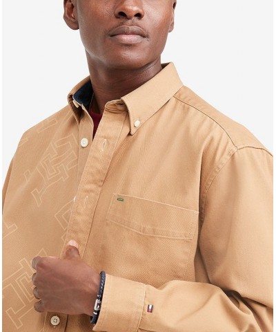 Men's Monogrammed Long Sleeve Button Down Twill Shirt Brown $29.97 Shirts