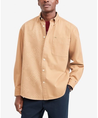 Men's Monogrammed Long Sleeve Button Down Twill Shirt Brown $29.97 Shirts