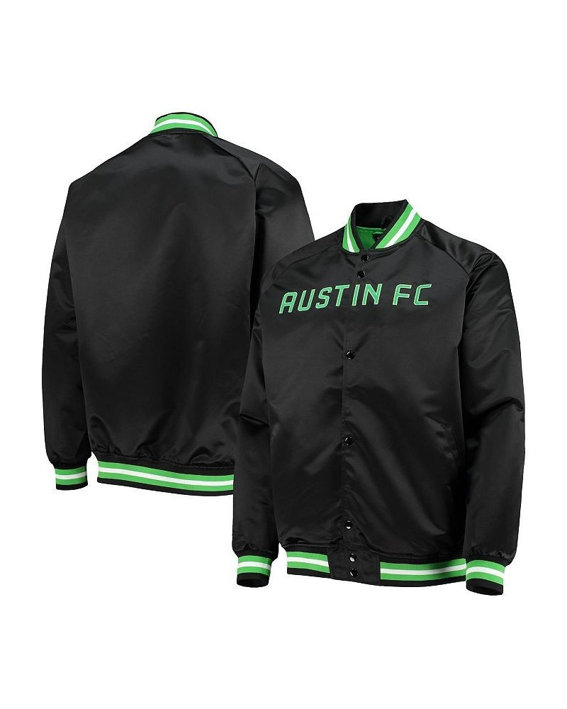 Men's Black Austin FC Satin Full-Snap Raglan Jacket $50.40 Jackets