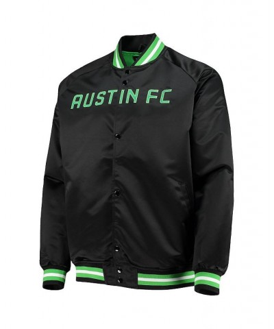 Men's Black Austin FC Satin Full-Snap Raglan Jacket $50.40 Jackets