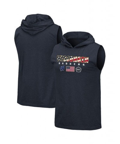 Men's Navy Wisconsin Badgers OHT Military-Inspired Appreciation Americana Hoodie Sleeveless T-shirt $26.54 T-Shirts