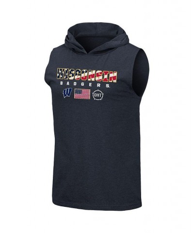 Men's Navy Wisconsin Badgers OHT Military-Inspired Appreciation Americana Hoodie Sleeveless T-shirt $26.54 T-Shirts