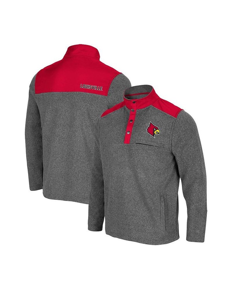 Men's Heathered Charcoal, Red Louisville Cardinals Huff Snap Pullover $31.50 Sweatshirt