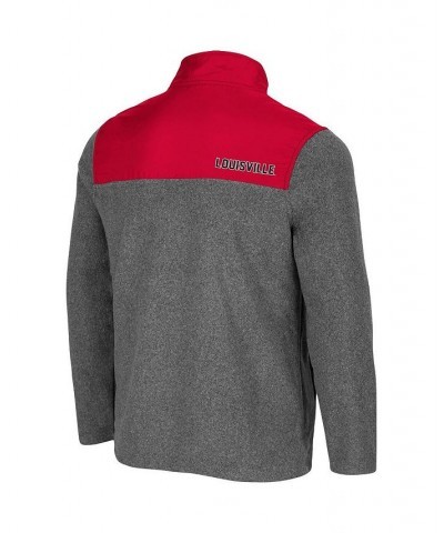 Men's Heathered Charcoal, Red Louisville Cardinals Huff Snap Pullover $31.50 Sweatshirt