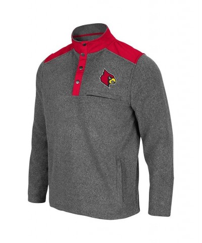 Men's Heathered Charcoal, Red Louisville Cardinals Huff Snap Pullover $31.50 Sweatshirt