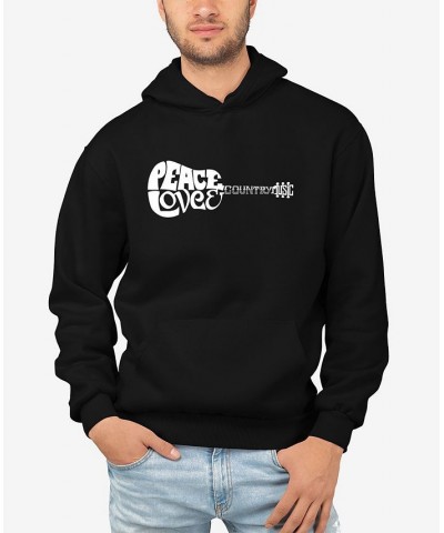 Men's Peace Love Country Word Art Long Sleeve Hooded Sweatshirt Black $32.39 Sweatshirt