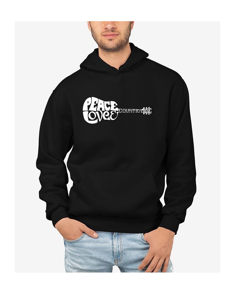 Men's Peace Love Country Word Art Long Sleeve Hooded Sweatshirt Black $32.39 Sweatshirt