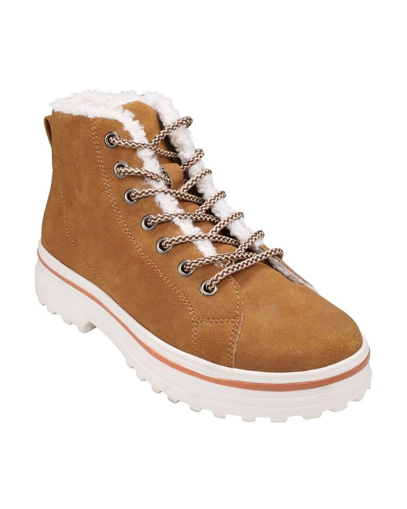 Women's Justine Lace-up Booties Brown $43.00 Shoes