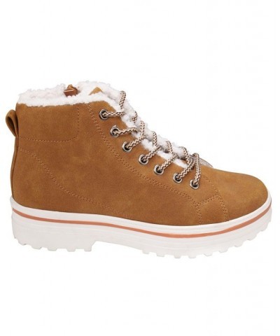 Women's Justine Lace-up Booties Brown $43.00 Shoes