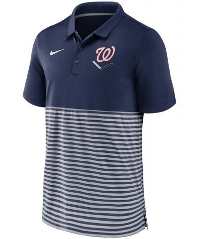 Men's Navy-Gray Washington Nationals Home Plate Striped Polo $43.19 Polo Shirts