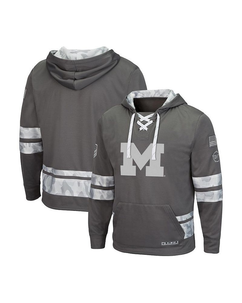 Men's Gray Michigan Wolverines OHT Military-Inspired Appreciation Lace-Up Pullover Hoodie $41.59 Sweatshirt