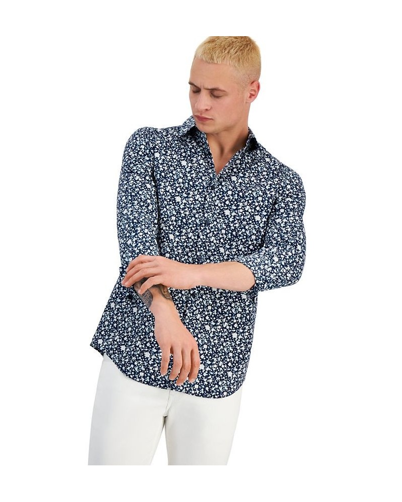 Men's Regular-Fit Floral-Print Button-Down Shirt Blue $39.75 Shirts