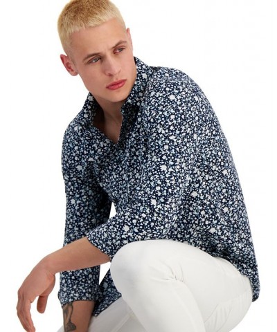 Men's Regular-Fit Floral-Print Button-Down Shirt Blue $39.75 Shirts