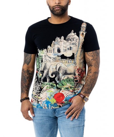 Men's Tropical Elephant Rhinestone T-shirt Black $19.80 T-Shirts