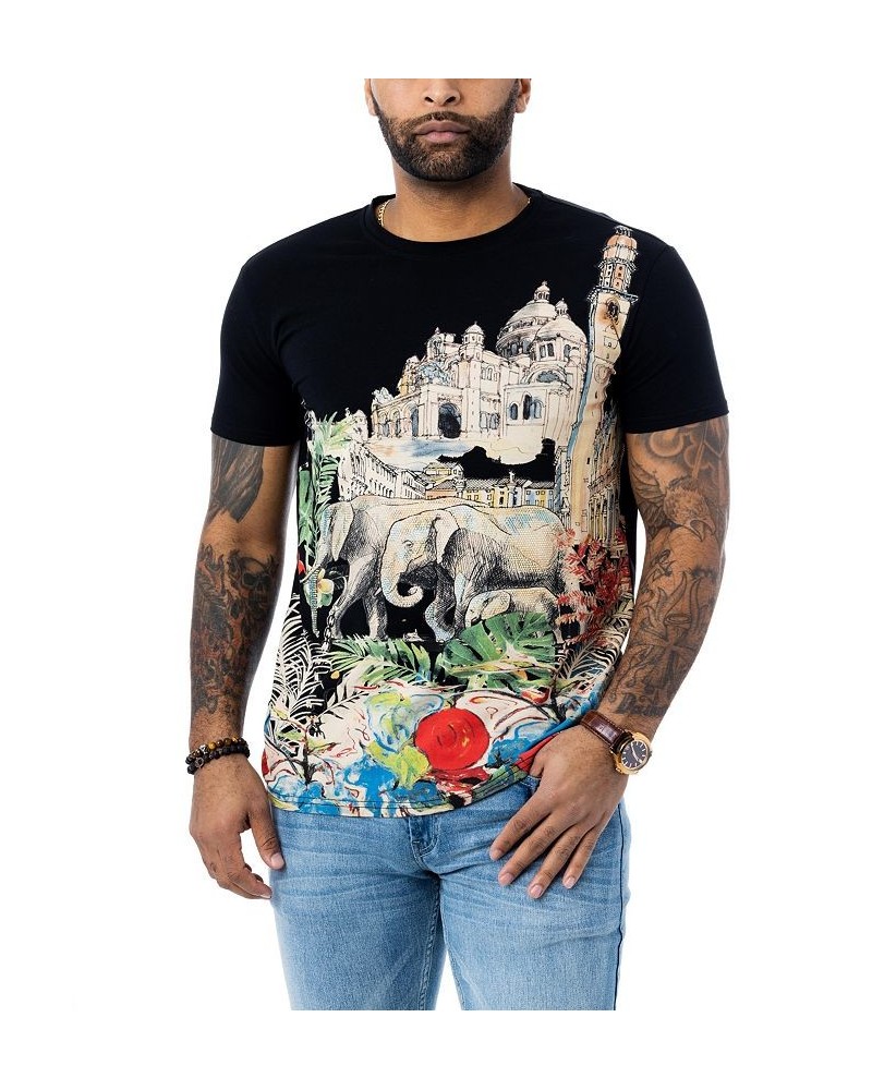 Men's Tropical Elephant Rhinestone T-shirt Black $19.80 T-Shirts