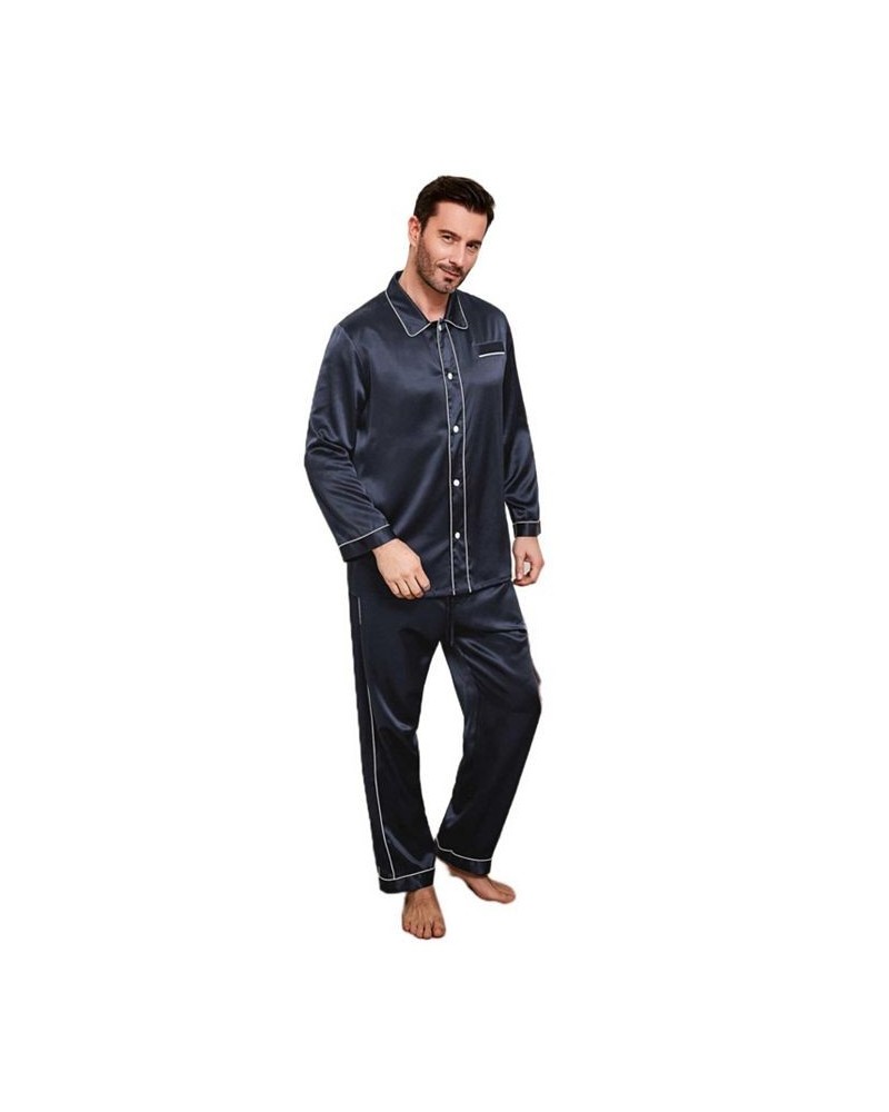 22 Momme Unique Silk Pajamas Set For Men Blue $101.01 Pajama