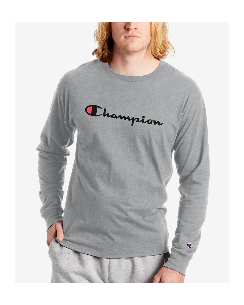 Men's Script-Logo Long Sleeve Tshirt Gray $14.30 T-Shirts