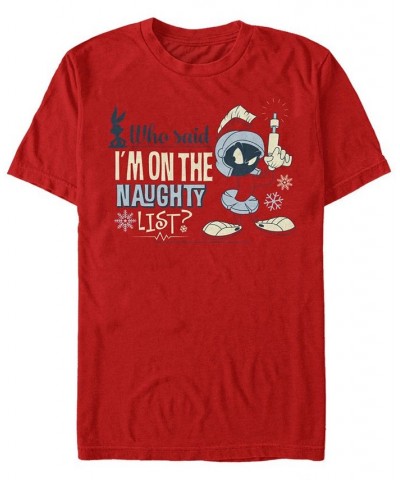 Men's Looney Tunes Marvin Naughty List Short Sleeve T-shirt Red $19.24 T-Shirts