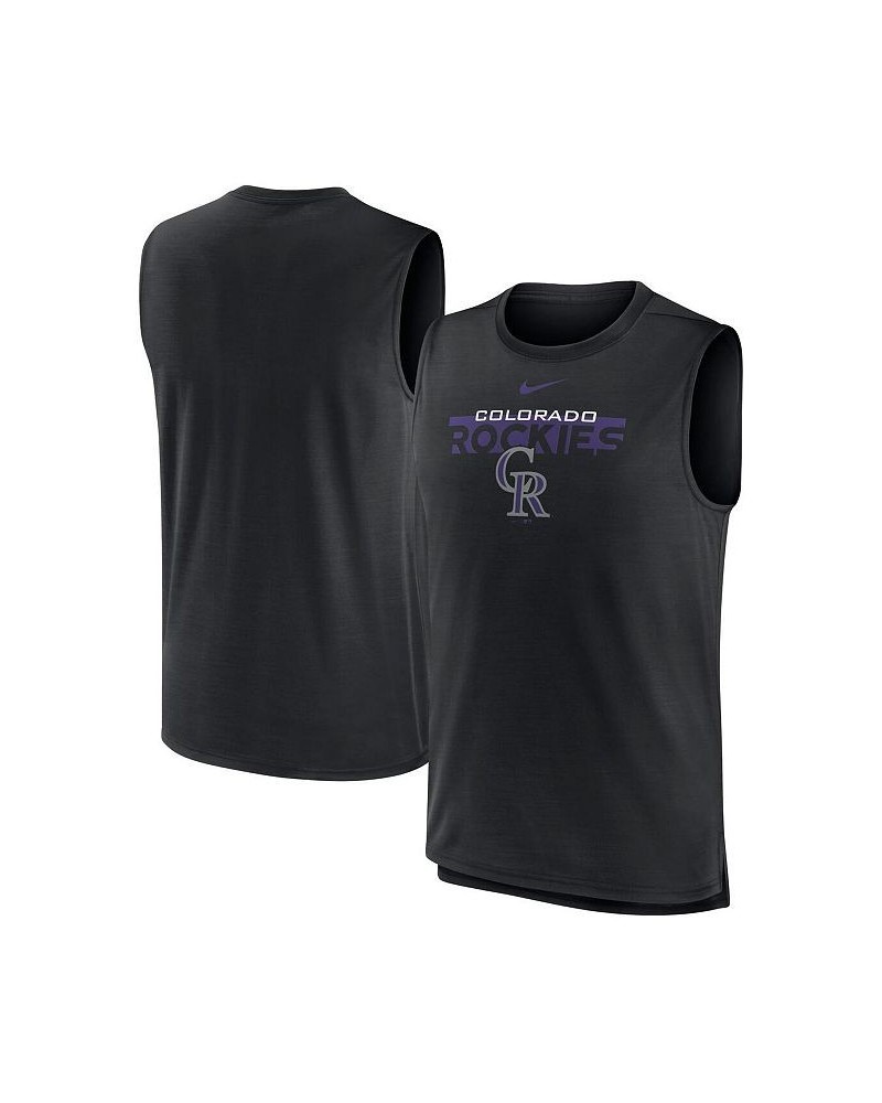 Men's Black Colorado Rockies Knockout Stack Exceed Muscle Tank Top $26.99 T-Shirts