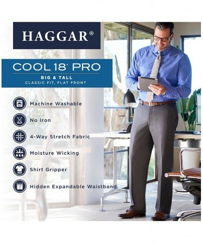 Men's Big & Tall Cool 18 PRO Classic-Fit Expandable Waist Flat Front Stretch Dress Pants Navy $30.24 Pants