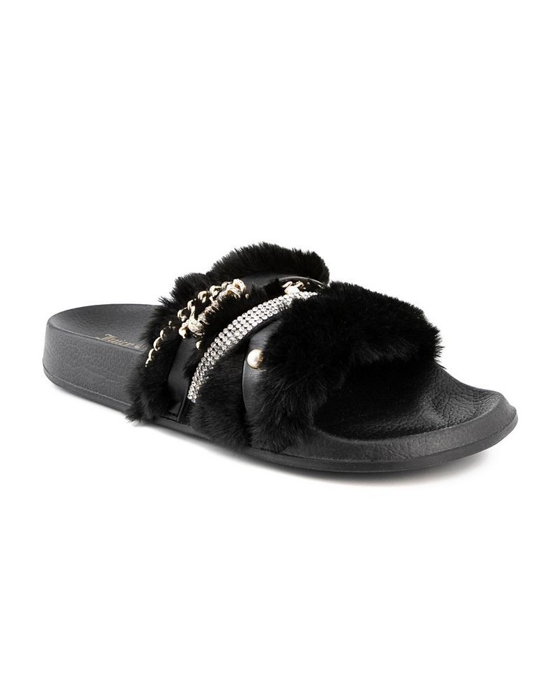 Women's Styx Faux Fur Slide Sandals Black $30.25 Shoes