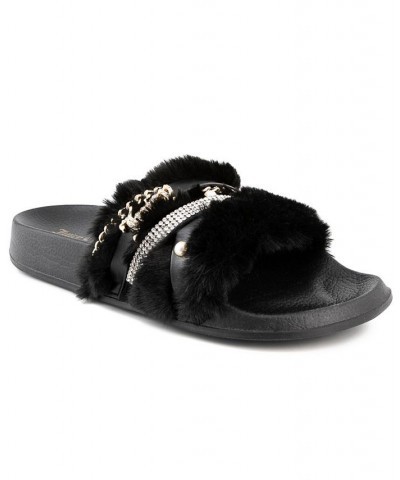 Women's Styx Faux Fur Slide Sandals Black $30.25 Shoes