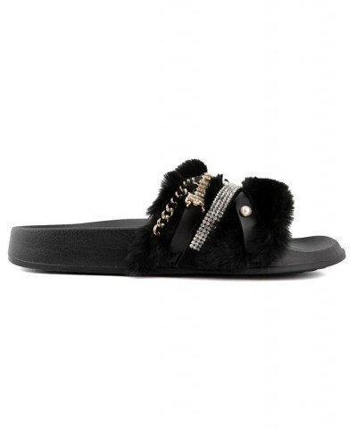 Women's Styx Faux Fur Slide Sandals Black $30.25 Shoes