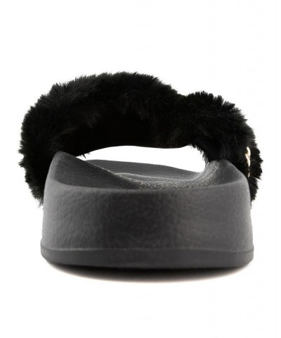 Women's Styx Faux Fur Slide Sandals Black $30.25 Shoes