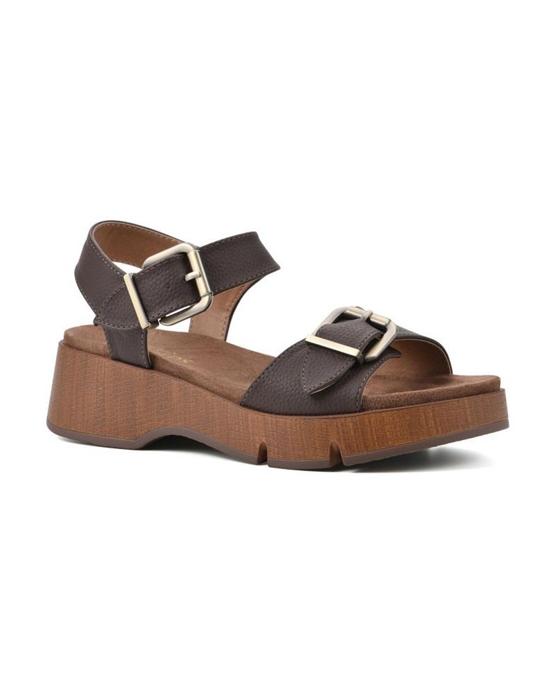 Women's Leftmost Platform Sandals Brown $35.55 Shoes