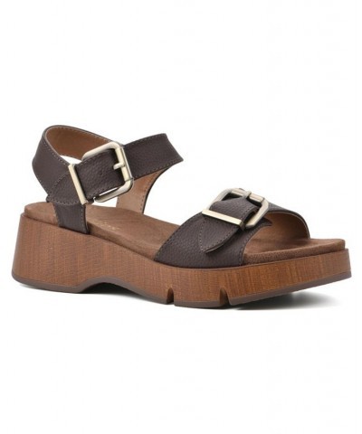 Women's Leftmost Platform Sandals Brown $35.55 Shoes