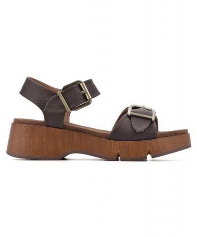 Women's Leftmost Platform Sandals Brown $35.55 Shoes