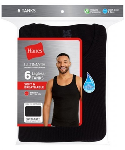 Men's 6-Pk. Ultimate ComfortSoft Dyed Tanks Black $17.98 Undershirt