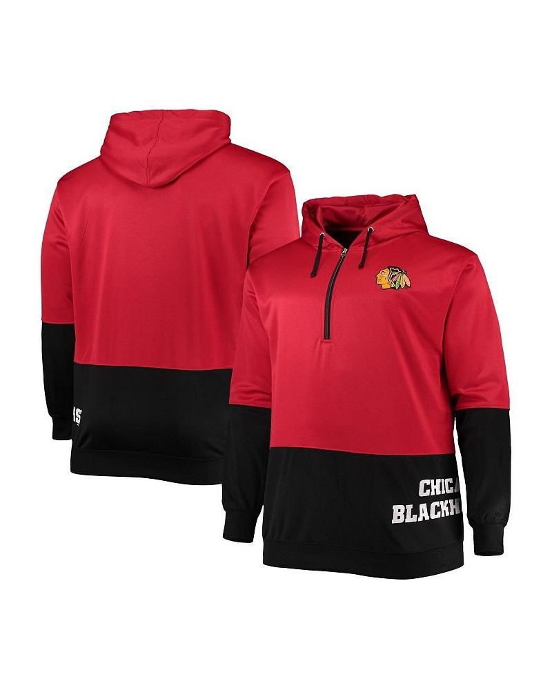 Men's Red, Black Chicago Blackhawks Big and Tall Team Quarter-Zip Hoodie $40.00 Sweatshirt