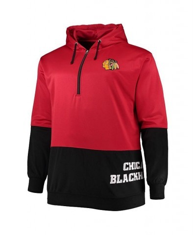 Men's Red, Black Chicago Blackhawks Big and Tall Team Quarter-Zip Hoodie $40.00 Sweatshirt