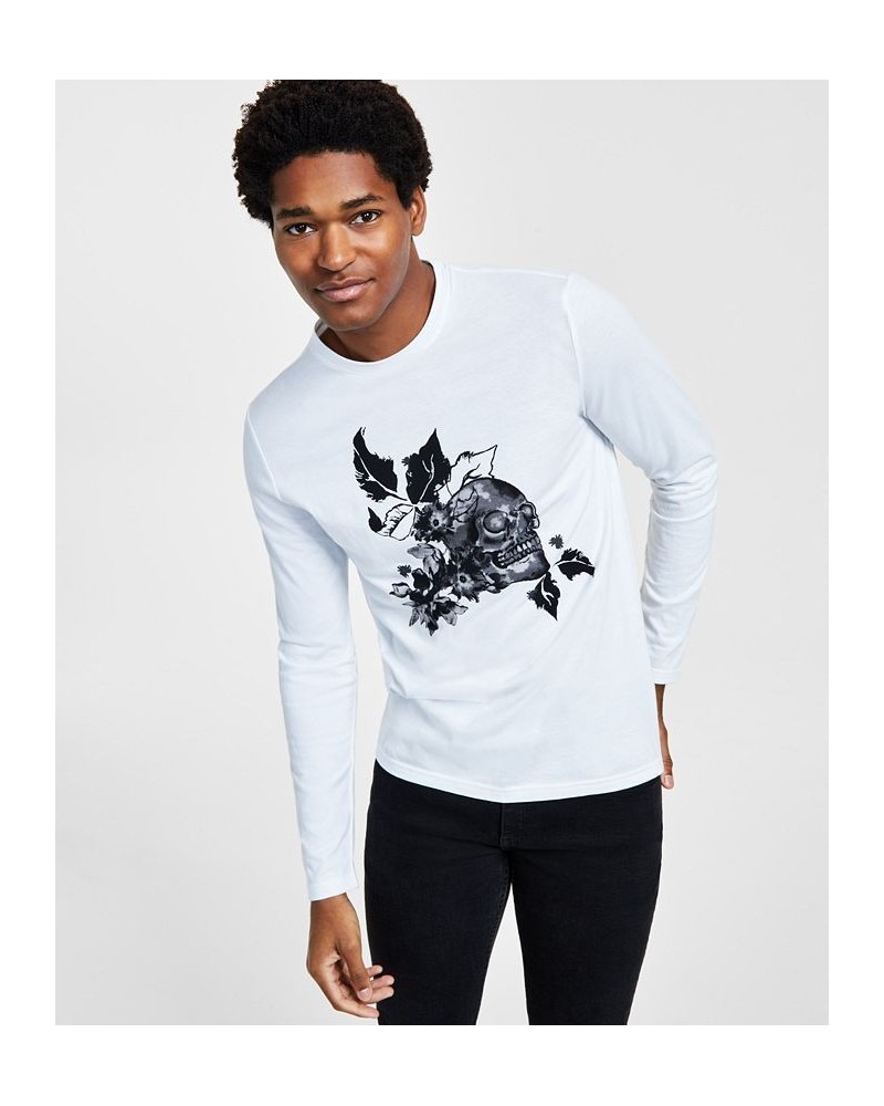 Men's Devon Classic-Fit Floral Skull Graphic Long-Sleeve T-Shirt White $14.41 T-Shirts