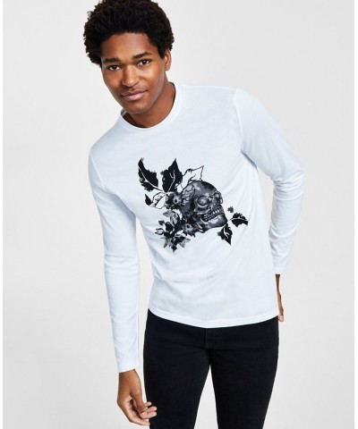 Men's Devon Classic-Fit Floral Skull Graphic Long-Sleeve T-Shirt White $14.41 T-Shirts